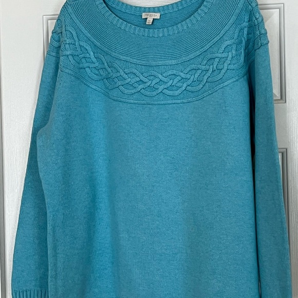 Fair Isle sweater by Talbots, light turquoise color, 2X - Picture 3 of 4